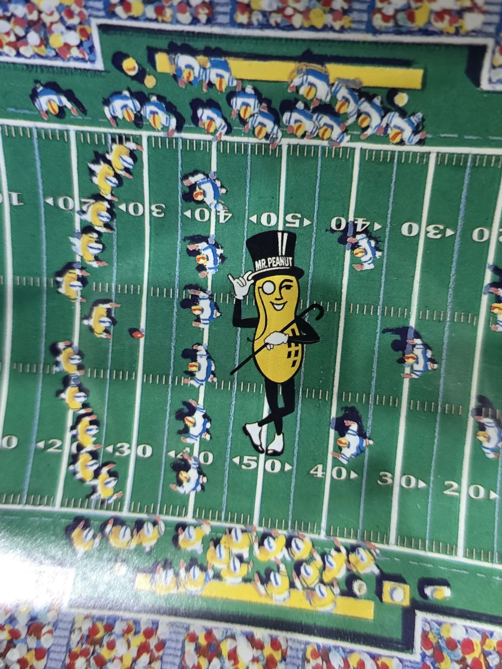 Vintage Planters Football Stadium Tin Nut Tray — Green & Yellow
